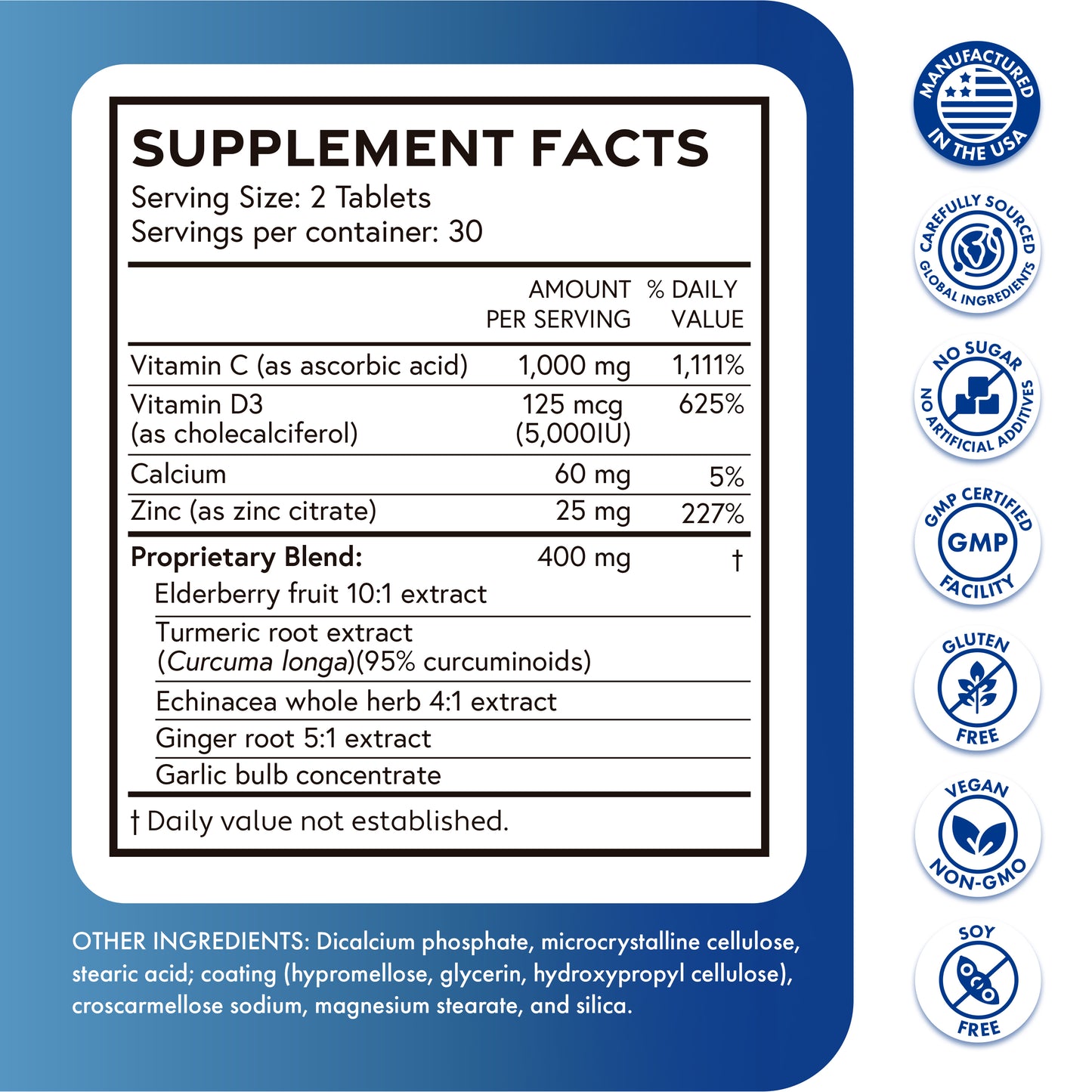 ILIVA 9-in-1 Immune Support Supplement: Daily Multi-Vitamin for Respiratory Health with Vitamin C, D3, Calcium, Zinc, Proprietary Herbal Extract Elderberry+echinacea+Turmeric. 60 Tablets for 30 Days