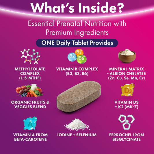 ILIVA by INDICAID Prenatal Vitamins for Women- Sophisticated Folate and 18 Vitamins and Minerals for Neural Tube Support & Fetal Brain Development, Gluten-Free, Dairy-Free & Soy-Free - 30 Capsules - 30 Servings